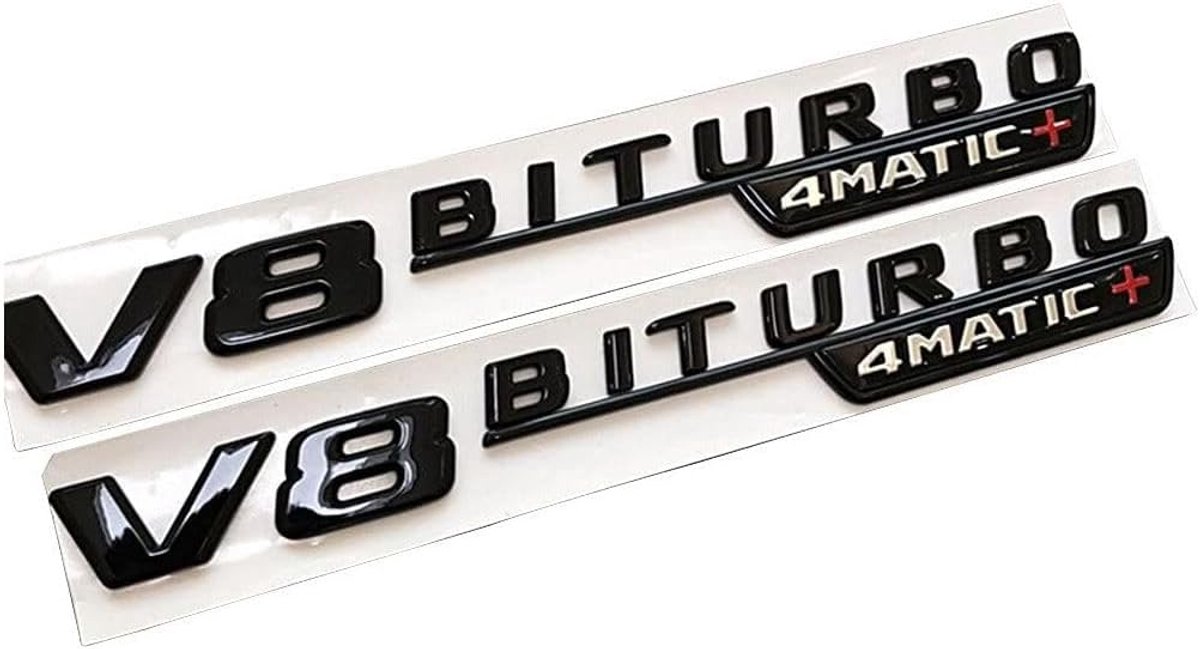 SnelShoppen - 2 V8 Biturbo 4MATIC Embleem Stickers voor Auto's - Hoogwaardige ABS, Waterproof, Zelfklevend, Zwart, Voor Mercedes AMG GT, ML, SL, CLA,