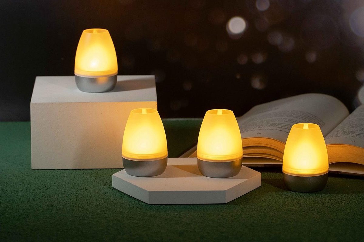 SnelShoppen - LED Batterij Lounge Lichten Set van 4 met Touch Sensor Draadloos voor Binnen en Buiten RGBW Flikker Effect met Inductie Oplaadstation (Z
