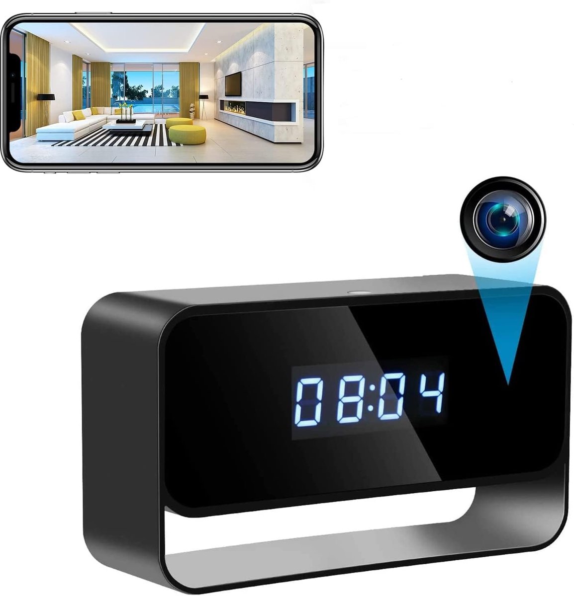 SnelShoppen - WiFi Spy Camera Klok - Verborgen Draadloze HD 1080P Nanny Cam - Beveiliging met Bewegingsdetectie en Nachtzicht - Live Streaming via And