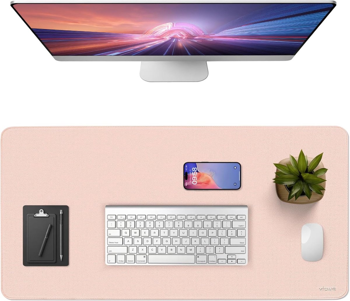 SnelShoppen - Desk Pad 120x43cm PU Leer Muismat, Non-slip Multifunctionele Ondergrond voor Kantoor, Laptop, Bureau Beschermmat, Roze