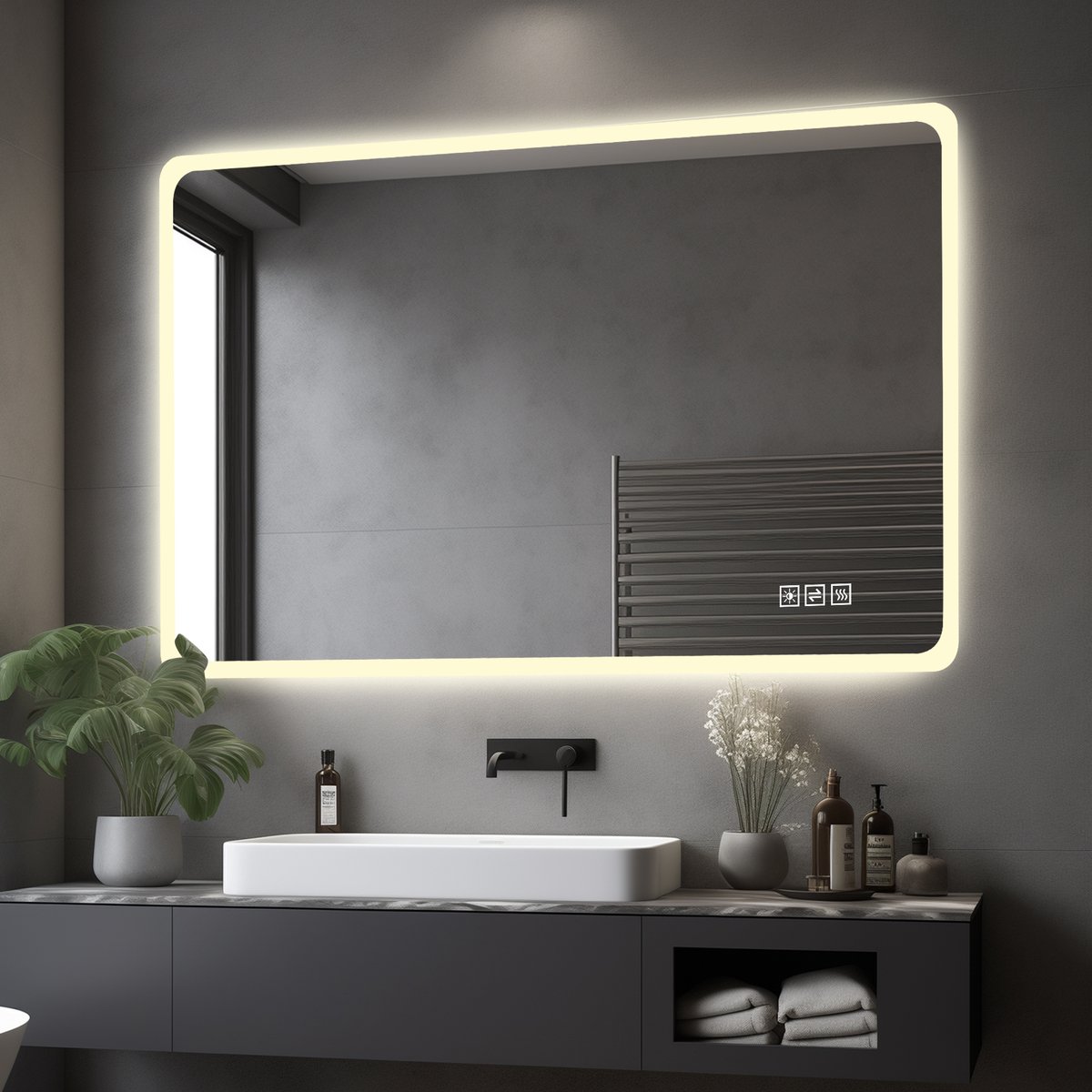 MIVRAY Wandspiegel – LED Frontverlichting En Anti Condens – 60x100 cm – Gehard Glas En Metaal – Zilver – Badkamer – Dimbaar