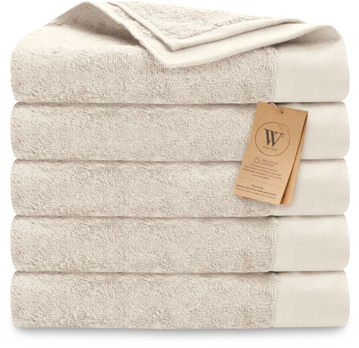 Walra Remade XL Handdoeken 70x140 - set van 5 - Zware kwaliteit 550 g/m2 - Beige