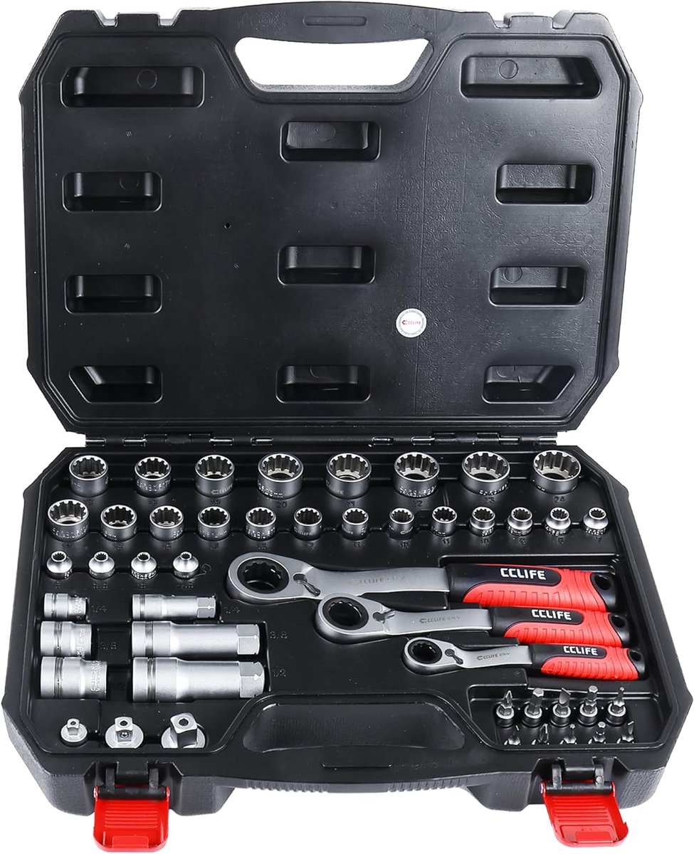 SnelShoppen - Doorgangssteeksleutelset 47-delig 4-24 mm | Doorsteekontwerp, 1/4 inch, 3/8 inch, 1/2 inch adapter, CrV-staal, bits, koffer voor schroef