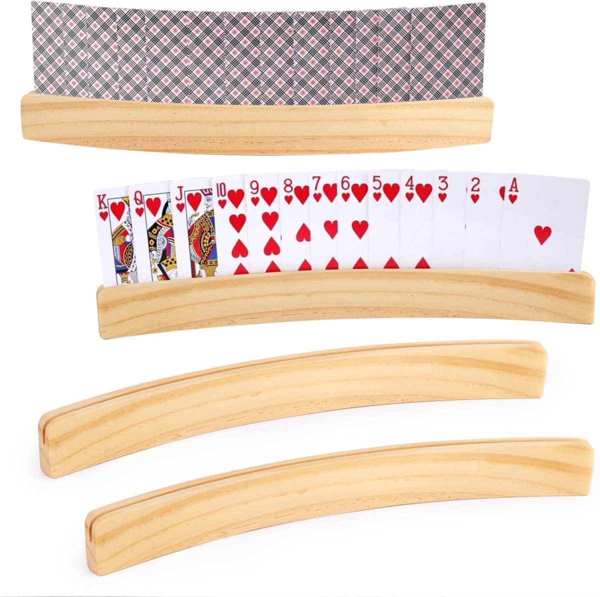 SnelShoppen - 4 Stuks Houten Kaarthouders voor Kinderen en Volwassenen - Handsfree Speelkaarten Standers van 33 cm - Ideaal voor Poker, Brug, Canasta
