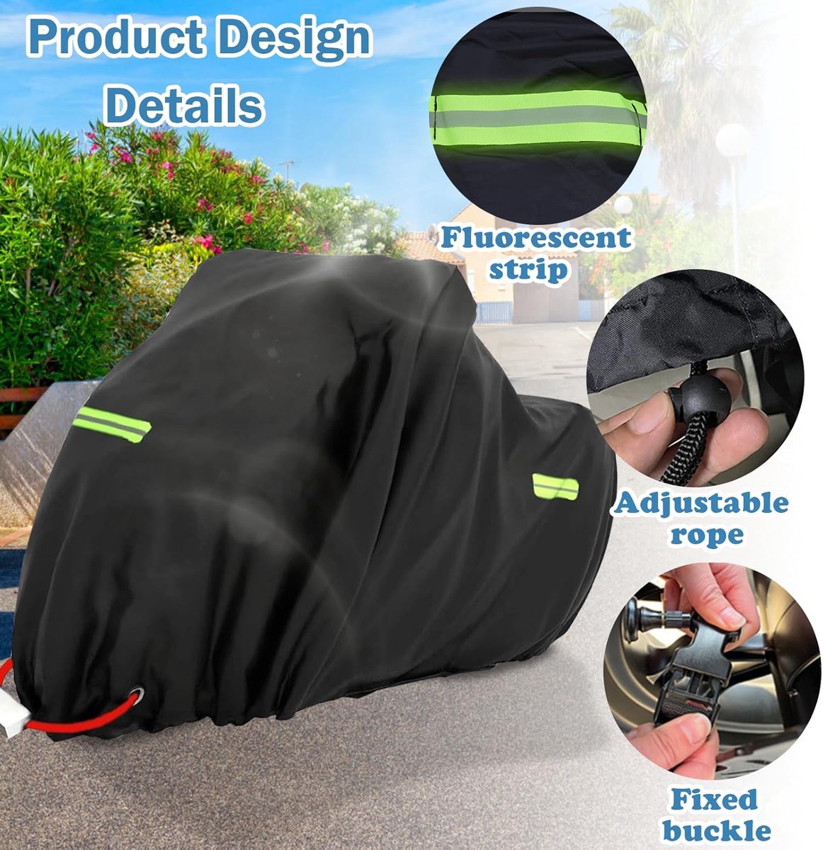 SnelShoppen - Motorfiets Cover XXXL - Waterdichte Motor Tarpaulin 420D Oxford - Beschermhoes voor Motor en Scooter - 265 x 105 x 133 cm - Robuust en W – foto 2