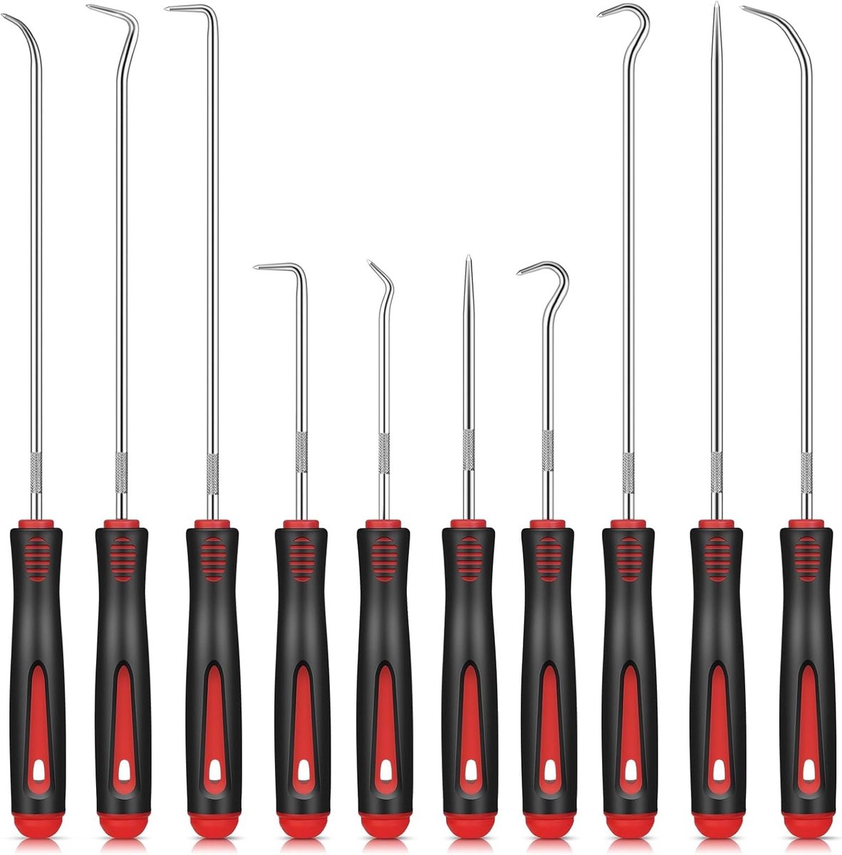 SnelShoppen - 10-delige haakset en pickset - Universele precisie tools - O-Ring en Simmerring ontkoppelgereedschap - Rood - 24cm en 16.5cm