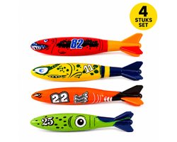 Duikspeelgoed torpedo's - felle kleuren - kunststof - 13 cm -set van 4