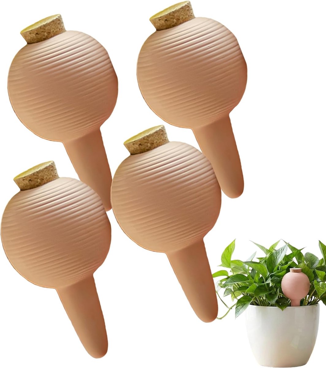 SnelShoppen - 4 Stuks Terracotta Plant Watergeefstokken - Automatische Irrigatie 430ml - Ademend Rood Kleimateriaal voor Binnenplanten en Balkonbakken