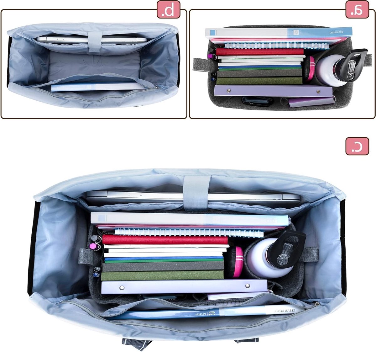 Leraars Tas met Vilt Organizer Inzet, Ideale Draagtas met Laptopvak voor Werk, Reizen en Schoolgebruik