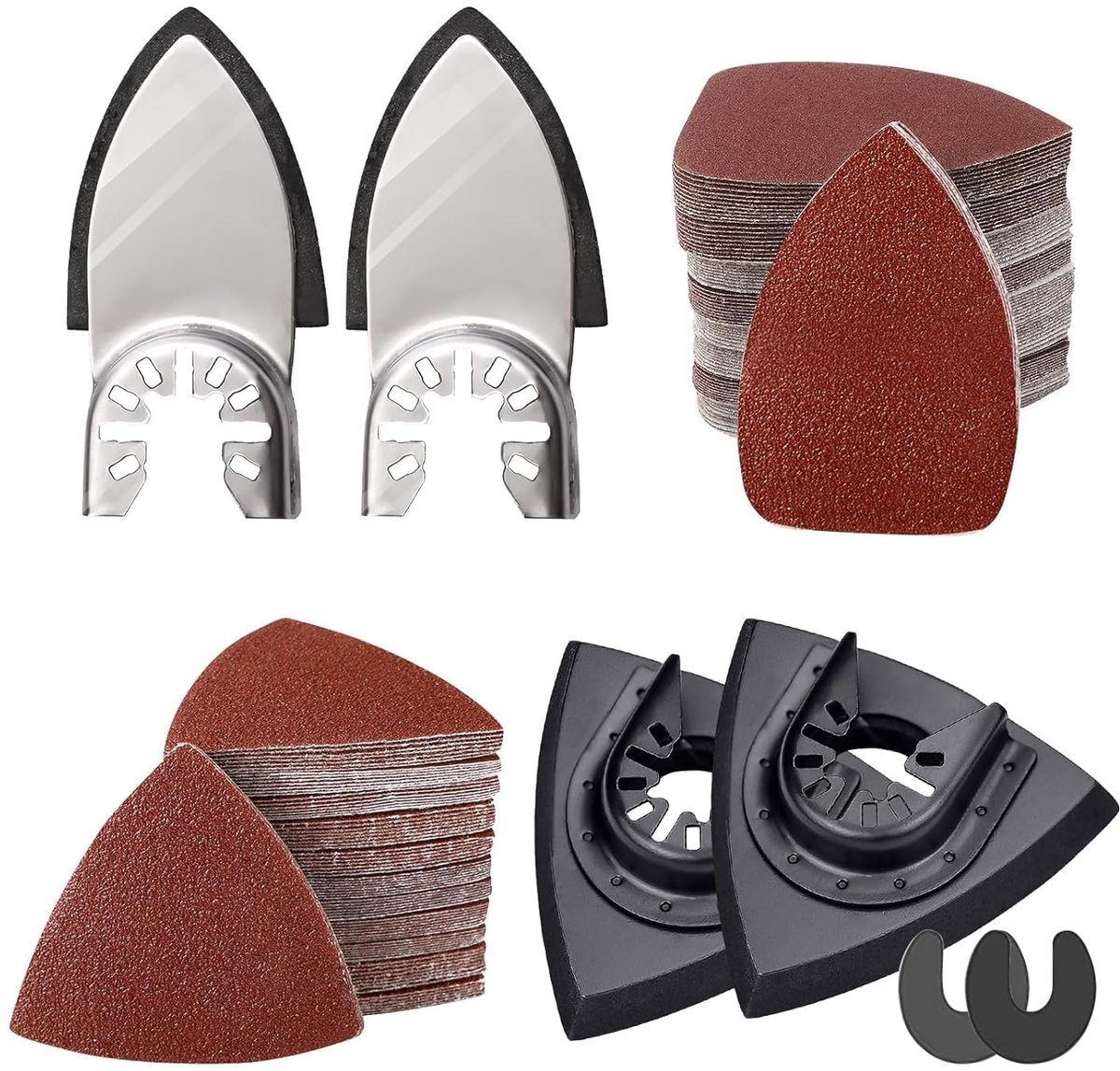 SnelShoppen - 206-delige Oscillerende Gereedschapset met Driehoekige en Vinger Schuurpads, C-Clip Adapters, 200 Stuks 40-80mm Multitool Schuurpapier v