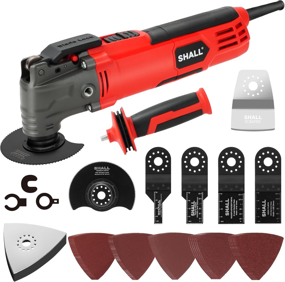 SnelShoppen - Oscillerende Multitool 300 W - Multifunctionele Toolset met 3° Oscillatiehoek, Snelle Veranderingssystemen, 6 Snelheden, Hulp Handvat &
