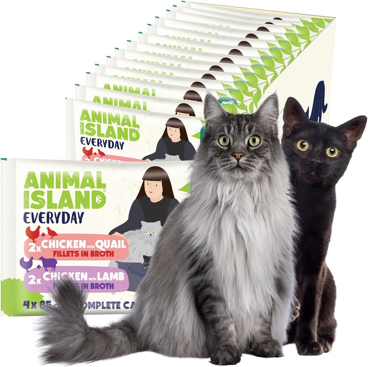 SnelShoppen - Animal Island Natvoer voor Volwassen Katten Mix 4x85g - 2x Kip met Kwartel en 2x Kip met Lam in Bouillon zonder Granen, Alle Rassen
