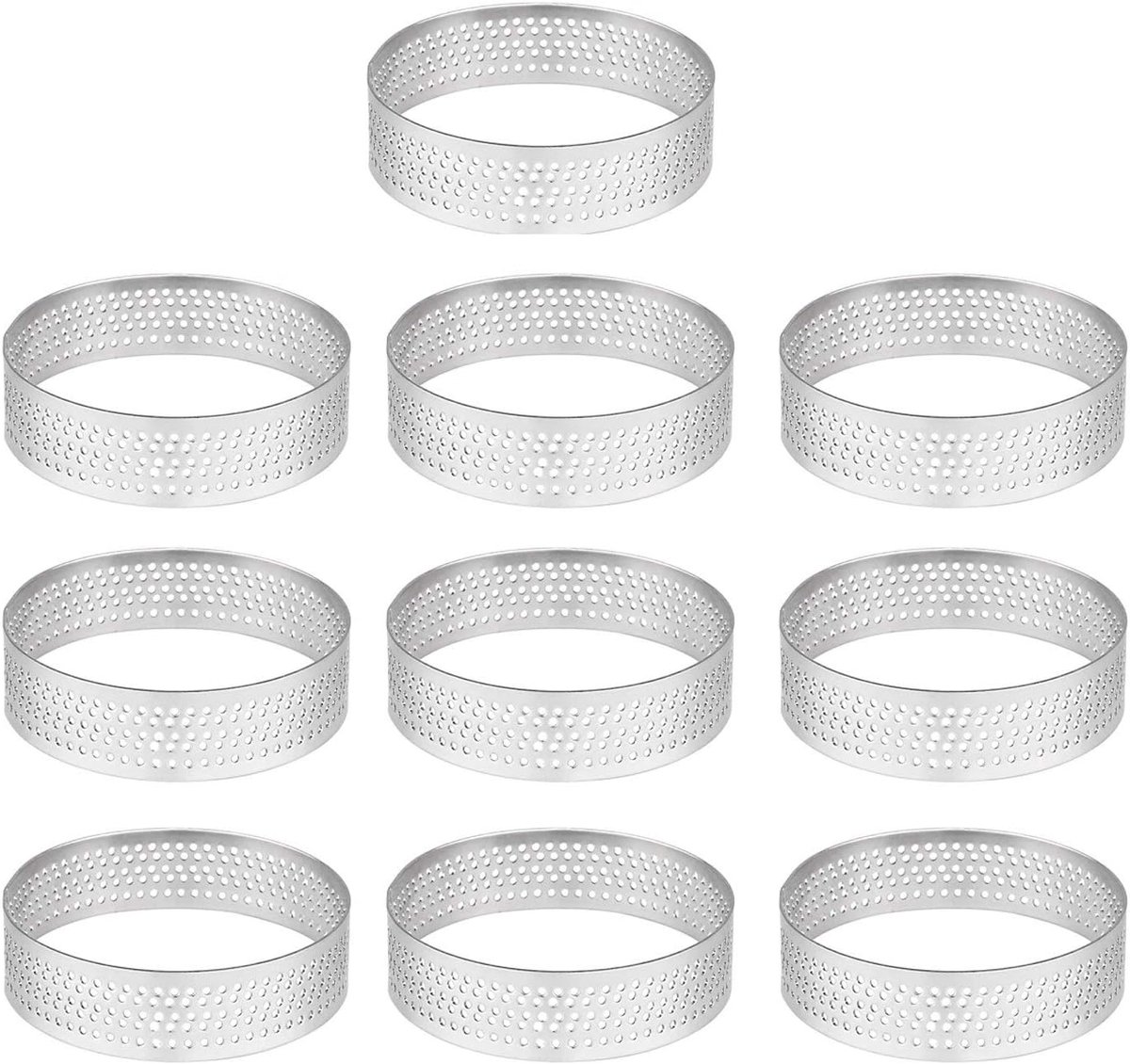 SnelShoppen - 10-delige 4.5cm Ronde RVS Perforeerde Cake Ring Set - Quiche Ring, Taart Ring, Bakvorm voor Mousse, Desserts, Handgemaakte Taarten in Ke