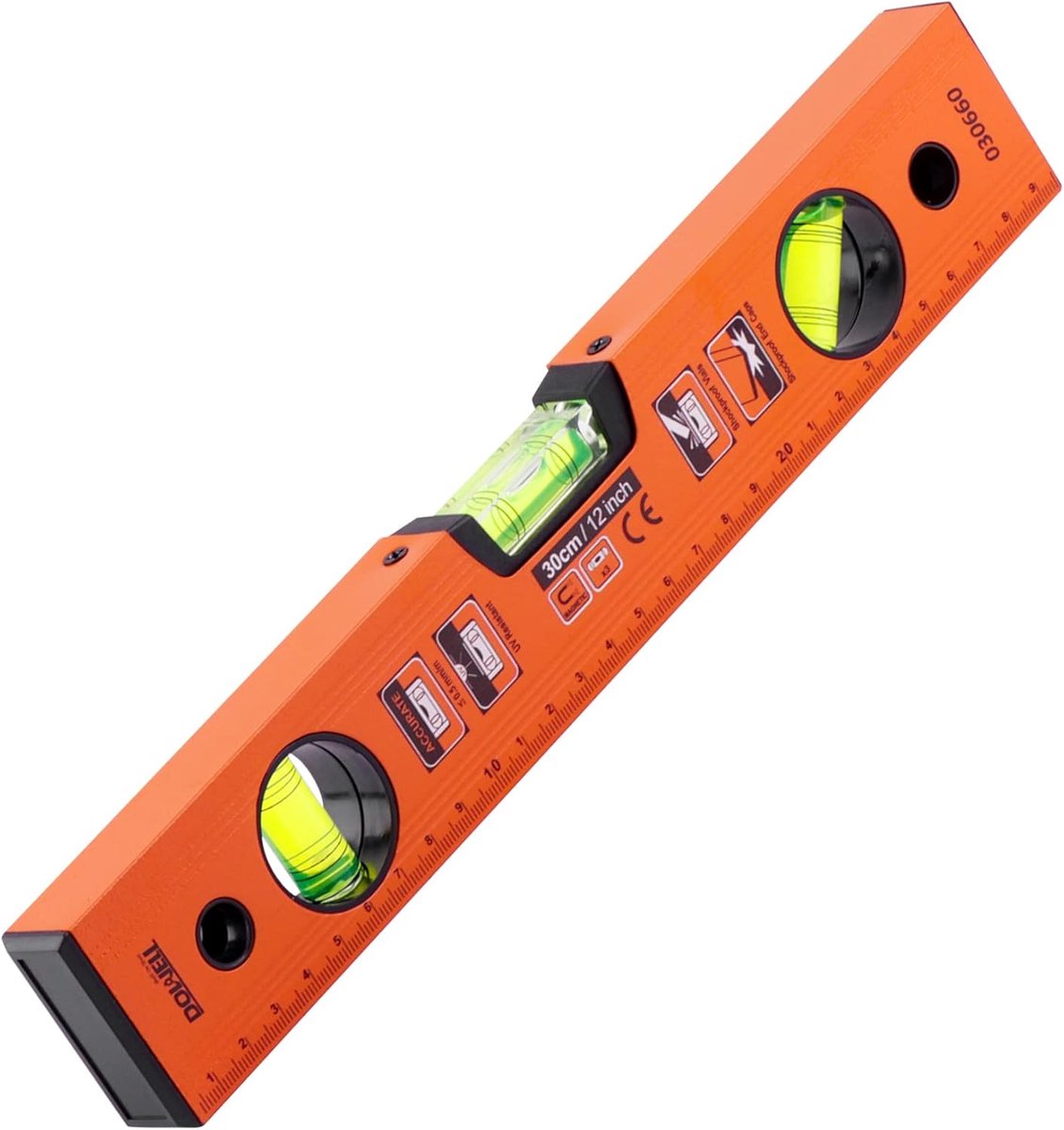 SnelShoppen - 12 Inch Magnetische Waterpas met Imperiale Schaal - 3 Niveaus 45°/90°/180° - Lichtgewicht Aluminium en Schokbestendig - Perfect voor Klu