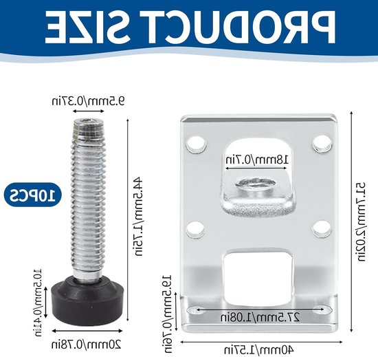 Set van 10 Verstelbare Meubelpoten 55 mm - Niveauer voor Meubels, Stevige Ondersteuning, Inclusief 60 Kleine Schroeven en 1 Inbussleutel, Ideaal voor Meubelverhoging — afbeelding 5