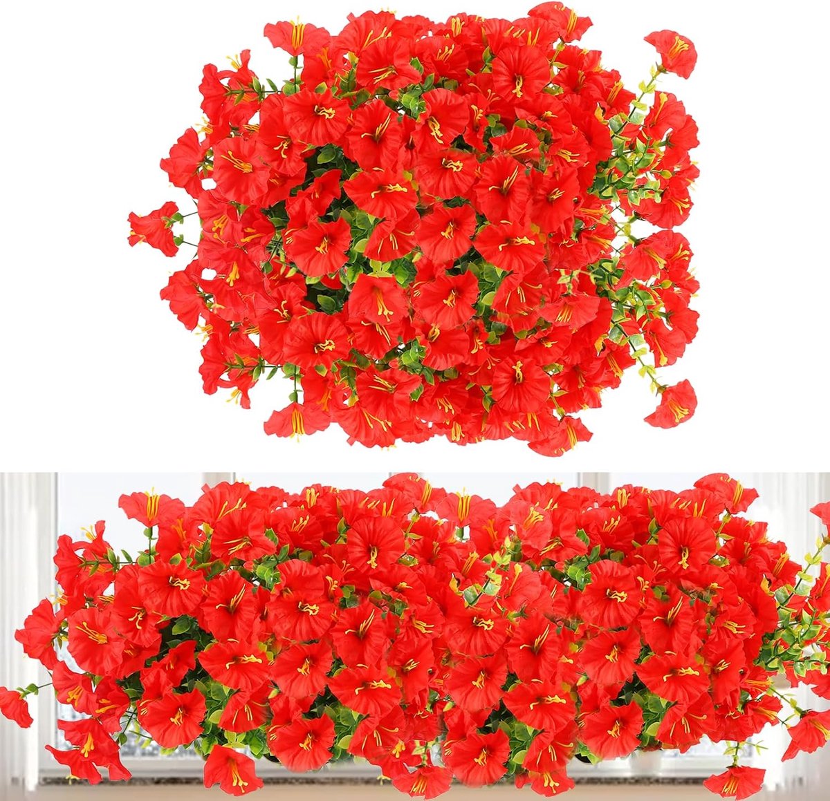 SnelShoppen - Petunia Kunstbloemen 7 Bundels Rood 36 cm - Weerbestendige Kunstplanten voor Balkon Decoratie, Ideaal voor Buiten, Feest en Tuin
