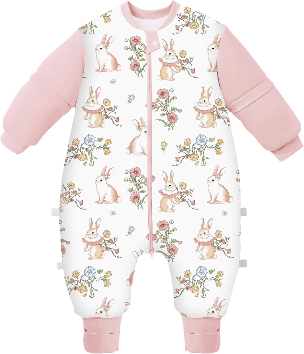 SnelShoppen - Baby Winter Slaapzak met Voeten en Afneembare Lange Mouwen, 3.5 Tog, Natuurlijk Bamboe en Katoen, Geschikt voor Kinderen, Rabbit Garden,