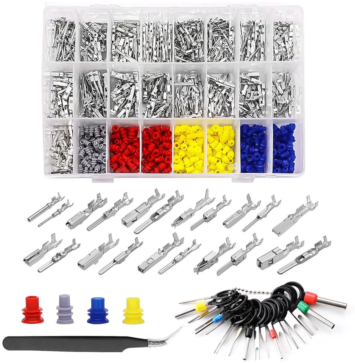 SnelShoppen - 755pcs Connector Pins Kit - Auto Stekker Accessoires 1/1.5/1.8/2.2/2.8/3.5mm Kabelverbindingen voor Motoren, Auto's en Boten