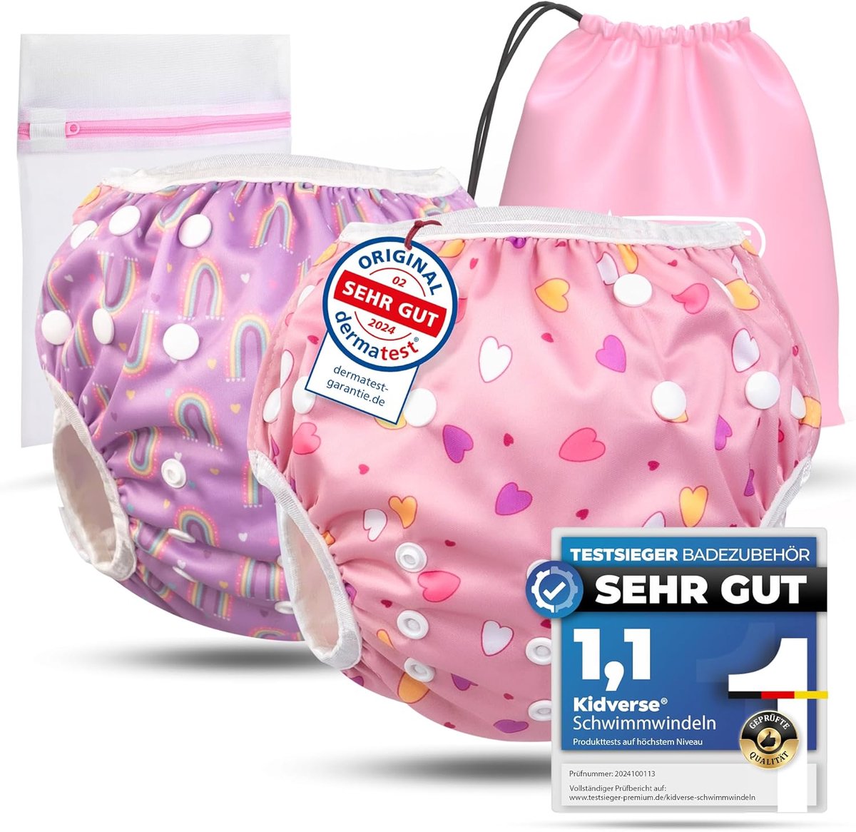 SnelShoppen - Set van 2 Herbruikbare Baby Zwemluiers 0-3 Jaar - Huidvriendelijke, Absorberende Zwemluiers met Opbergzak & Wasnet - Voor Strand, Zwemba