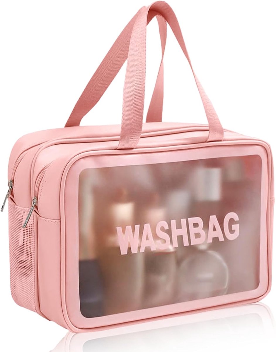 SnelShoppen - Toilettas Cosmetica Tas Vrouwen en Mannen Waterdicht Scheiding Droog en Nat Grote Capaciteit Roze 28 x 12 x 15 cm
