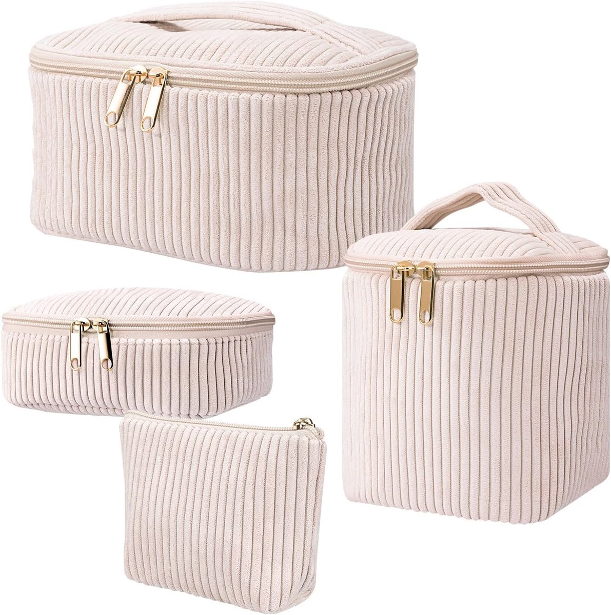 SnelShoppen - 3-delige Cosmetic Bag Set voor Dames, Make-up Tas, Toilettas, Reisaccessoires, Crème-wit, Perfect voor Dagelijks Gebruik en Reizen