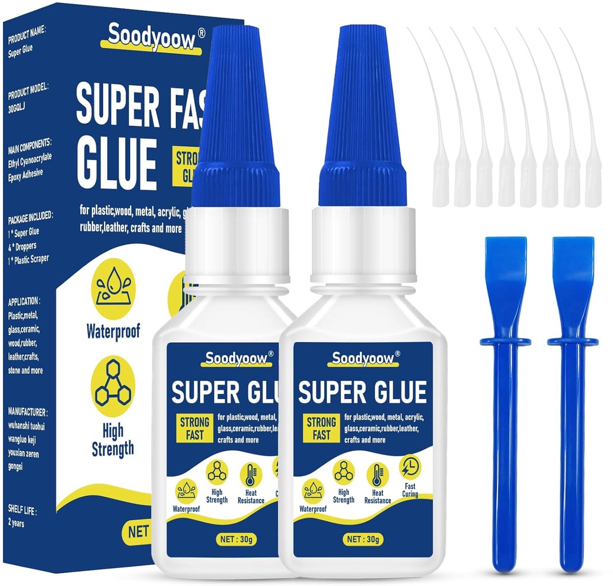 SnelShoppen - 2 x 30 g Super Lijm, Extra Sterk, Allround Lijm met Anti-Clogging Dop, Waterdicht, Geschikt voor Plastic, Glas, Hout, Metaal, Reparaties