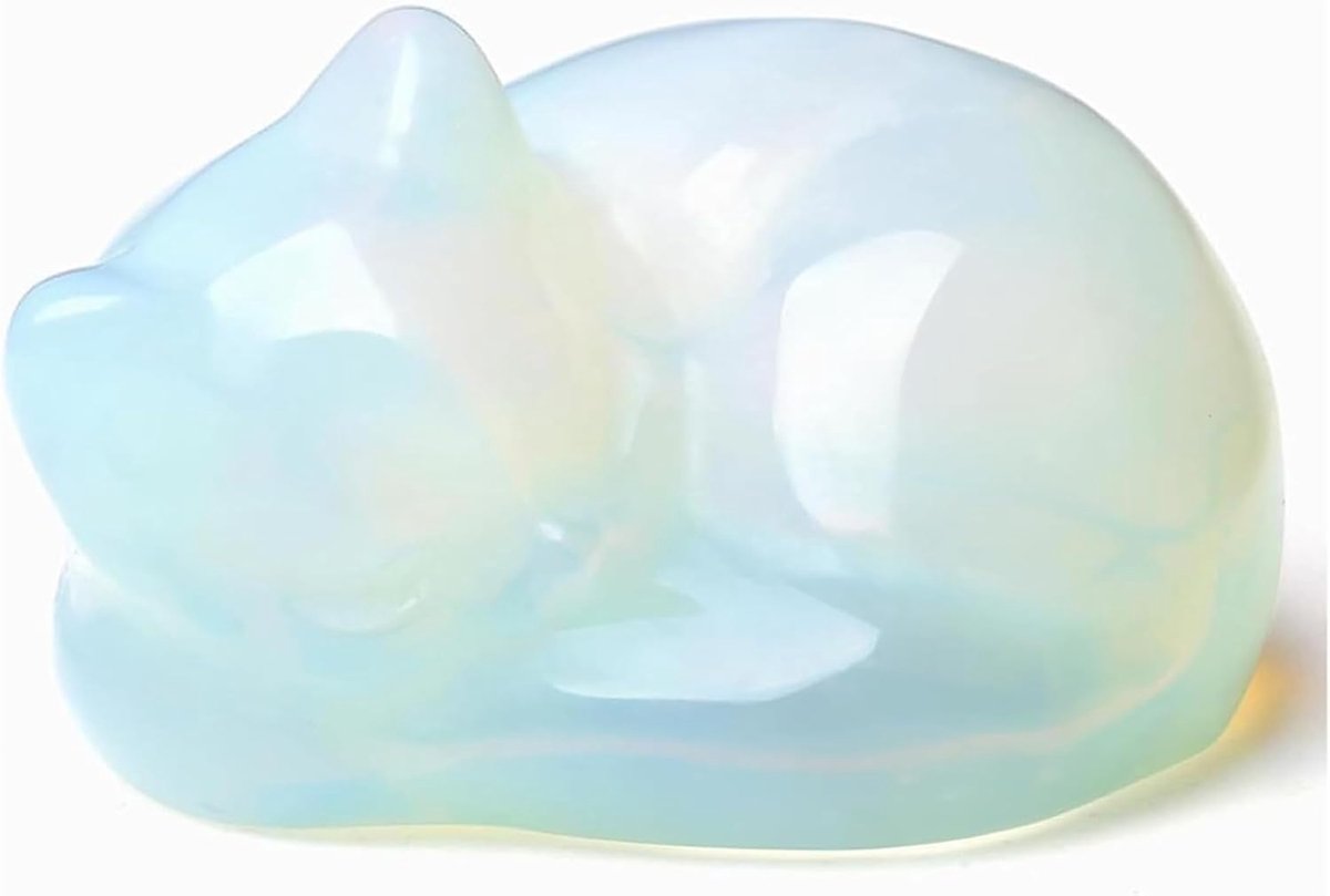SnelShoppen - Opal Kat Decoratie Kat Beeldje Slaapkat Schattige Kat Kawaii Slaapkat voor Kamer Bureau Decoratie Natuurlijke Kristal