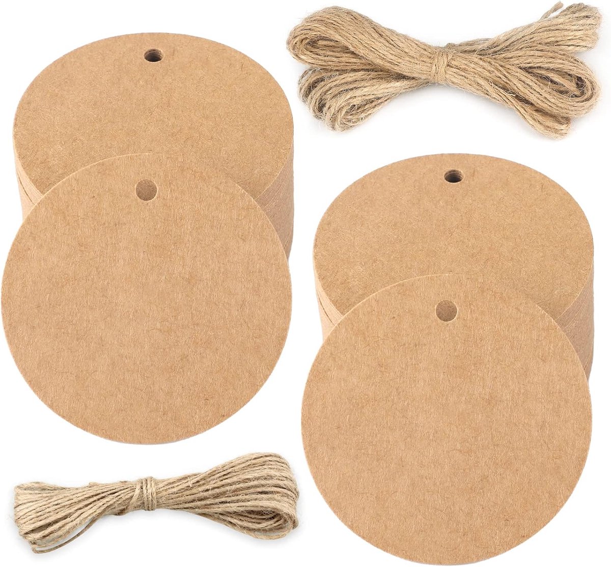 SnelShoppen - 200 Stuks Kraft Papieren Cadeaulabels met Jute Touw, 5.5 cm, Perfect voor Knutselprojecten en Feestjes, Bruin, Hoogwaardige Karton