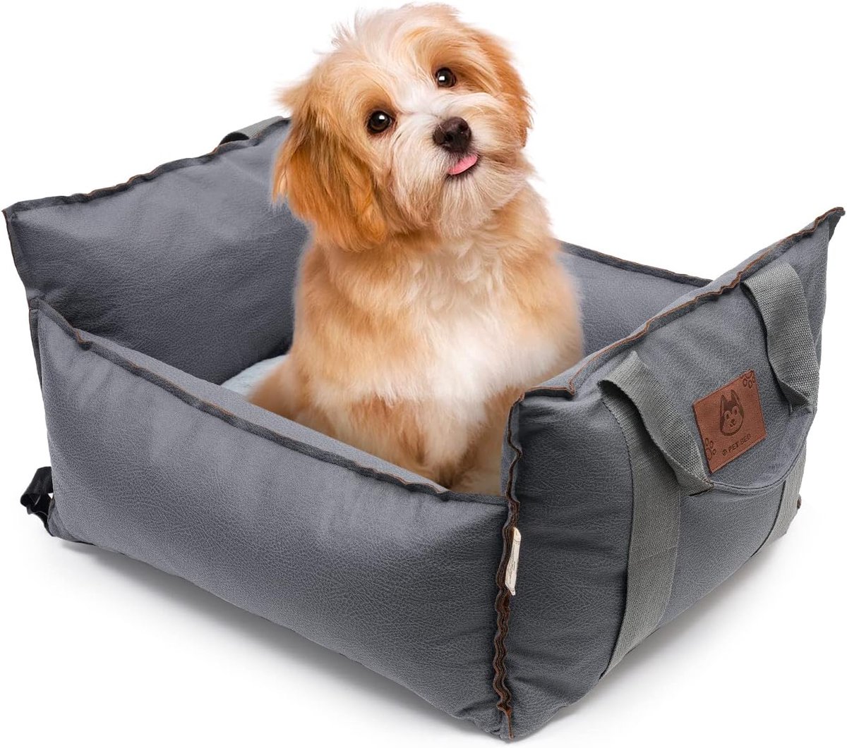 SnelShoppen - 2-in-1 Honden Autostoel met Veiligheidsriem, Hondenbed en Autostoel voor Kleine en Middelgrote Honden, Afneembare Kussen en Cover, Wasba