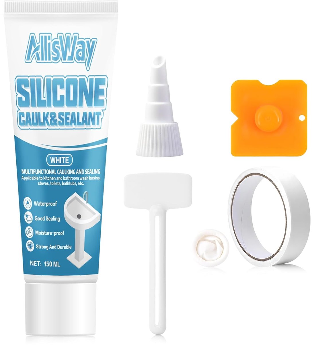 SnelShoppen - Waterdichte Silicone Kit voor Keuken en Badkamer - 150ml Hittebestendig, Goede Afdichting, Inclusief Compleet Gereedschapset - Wit