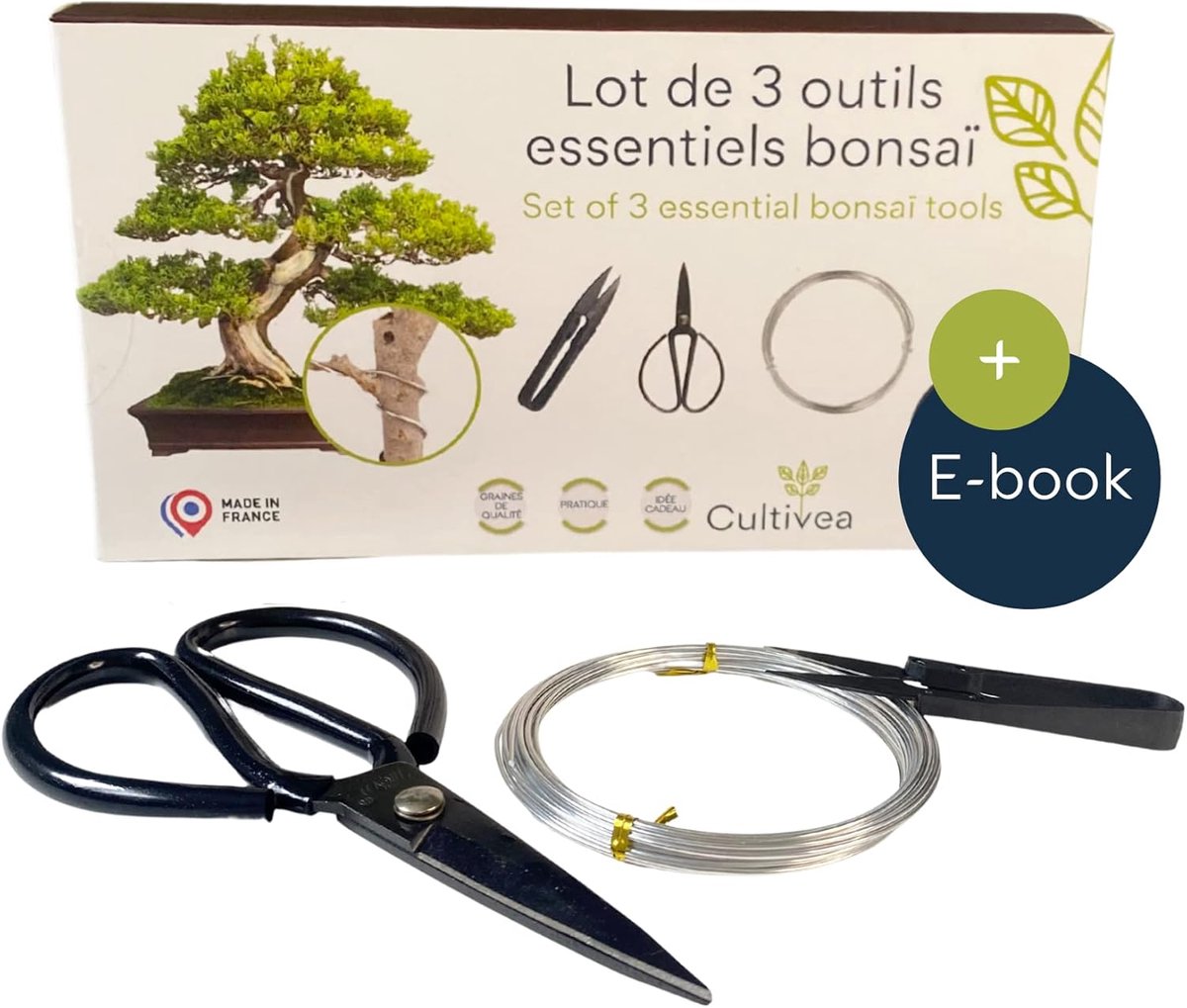 SnelShoppen - Set van 3 Bonsai Tools - Essentiële Tuingereedschappen - Stalen Bonsai Scharen, Rond Schaar en Aluminium Draad - Perfect voor Bonsai en