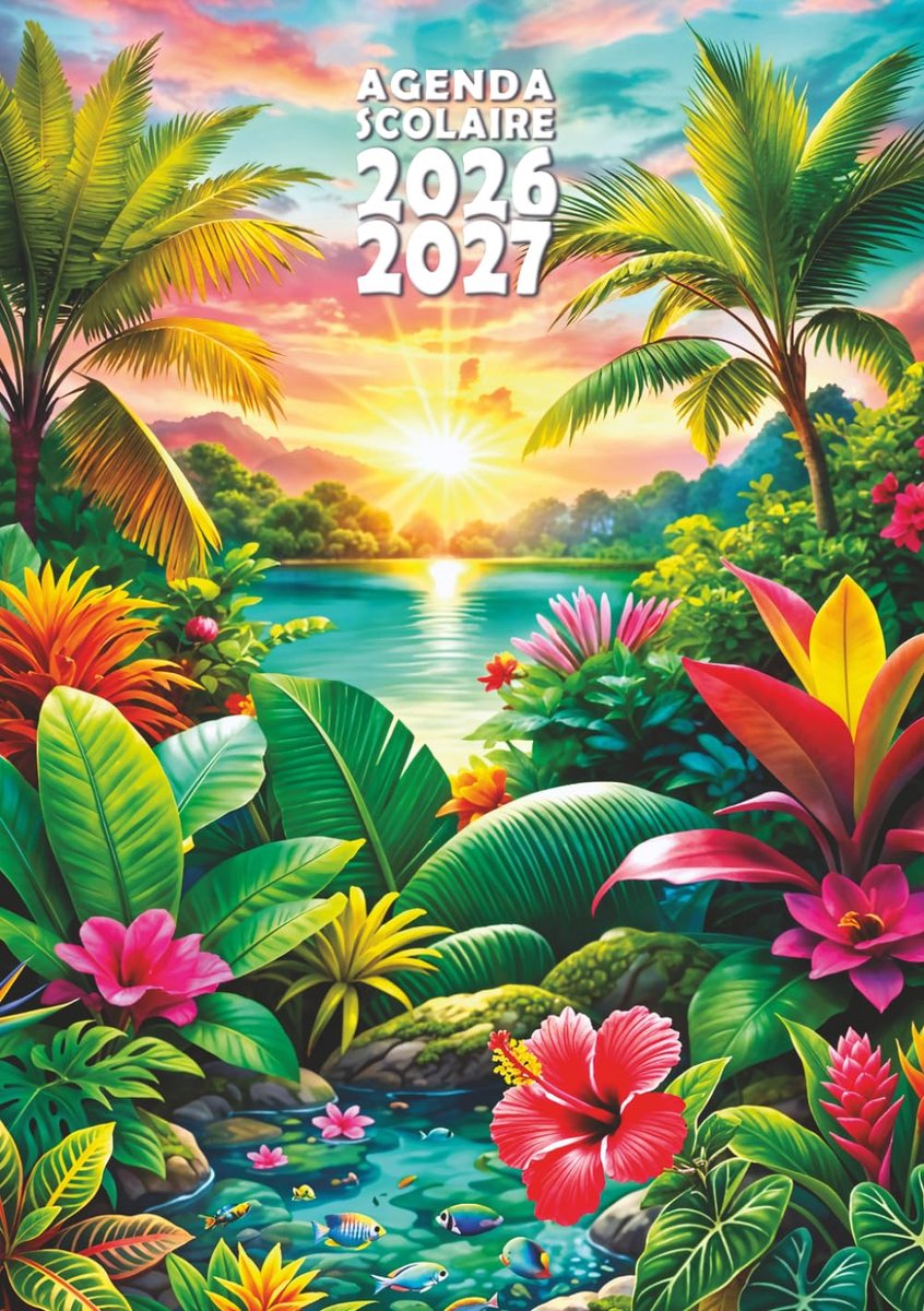 SnelShoppen - Agenda scolaire 2026 2027 - Exotique tropical - Compact 12x17 cm - Een pagina per dag voor CM1, CM2, middelbare school en voortgezet ond