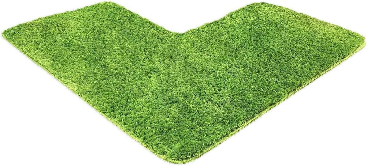 SnelShoppen - Badmat Groen - Antislip & Wasmachinebestendig - Toiletmat 50x100x100cm in L-vorm - Comfortabele Badkamer Tapijt Set
