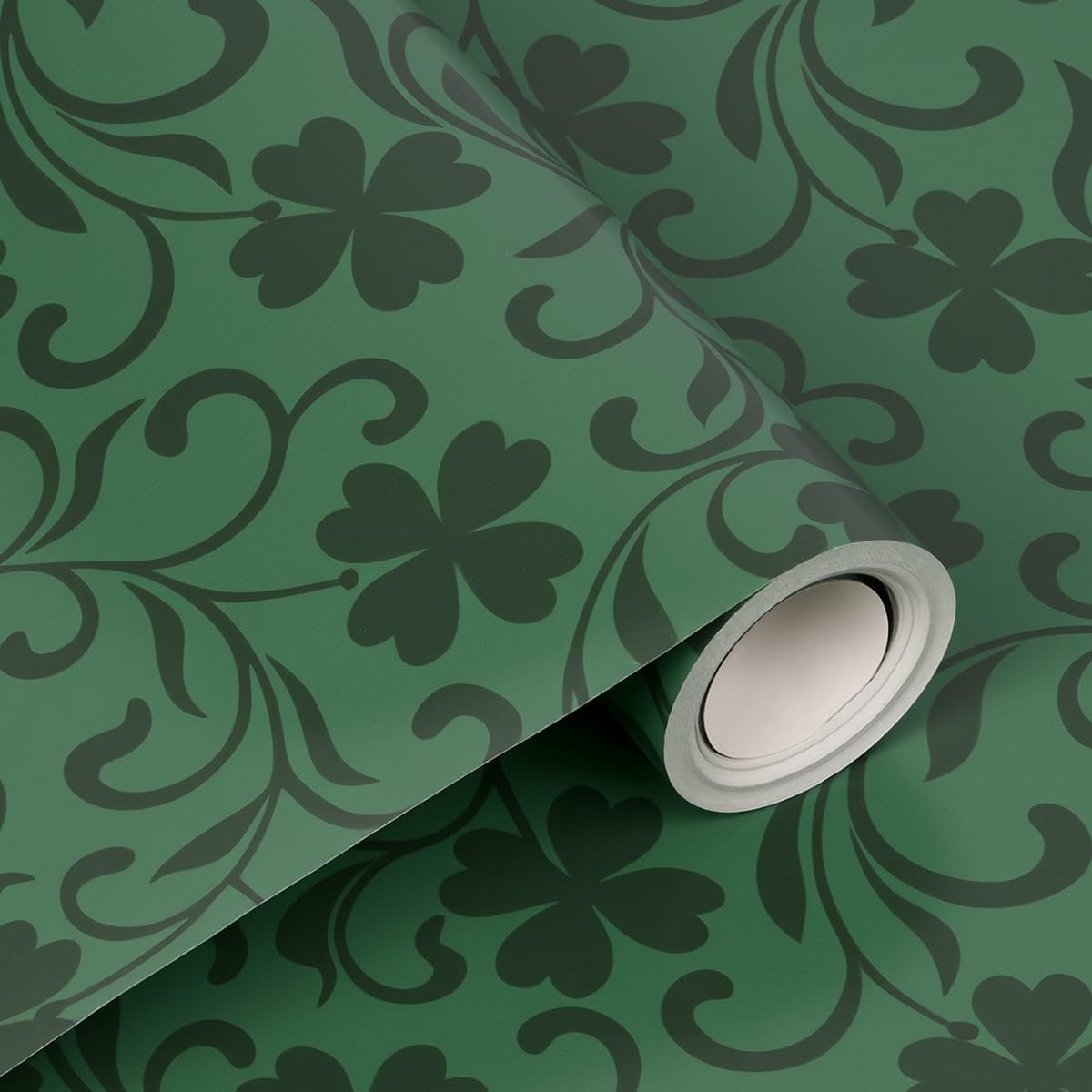 SnelShoppen - Groene cadeaupapierrol 43 cm x 10 m - Recyclebaar verjaardags inpakpapier met klavertje vier patroon voor Kerst, huwelijk en feest