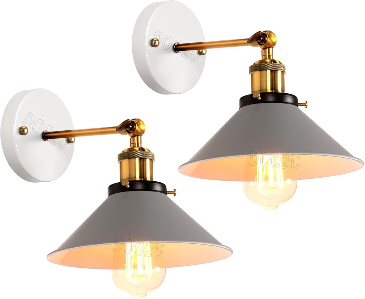 SnelShoppen - 2 stuks Muurlampen Modern Industrieel - Verstelbare Wandlamp E27 - 180° Lampenkap - Metaal Plafondlamp Vintage - 22cm Verlichting voor S