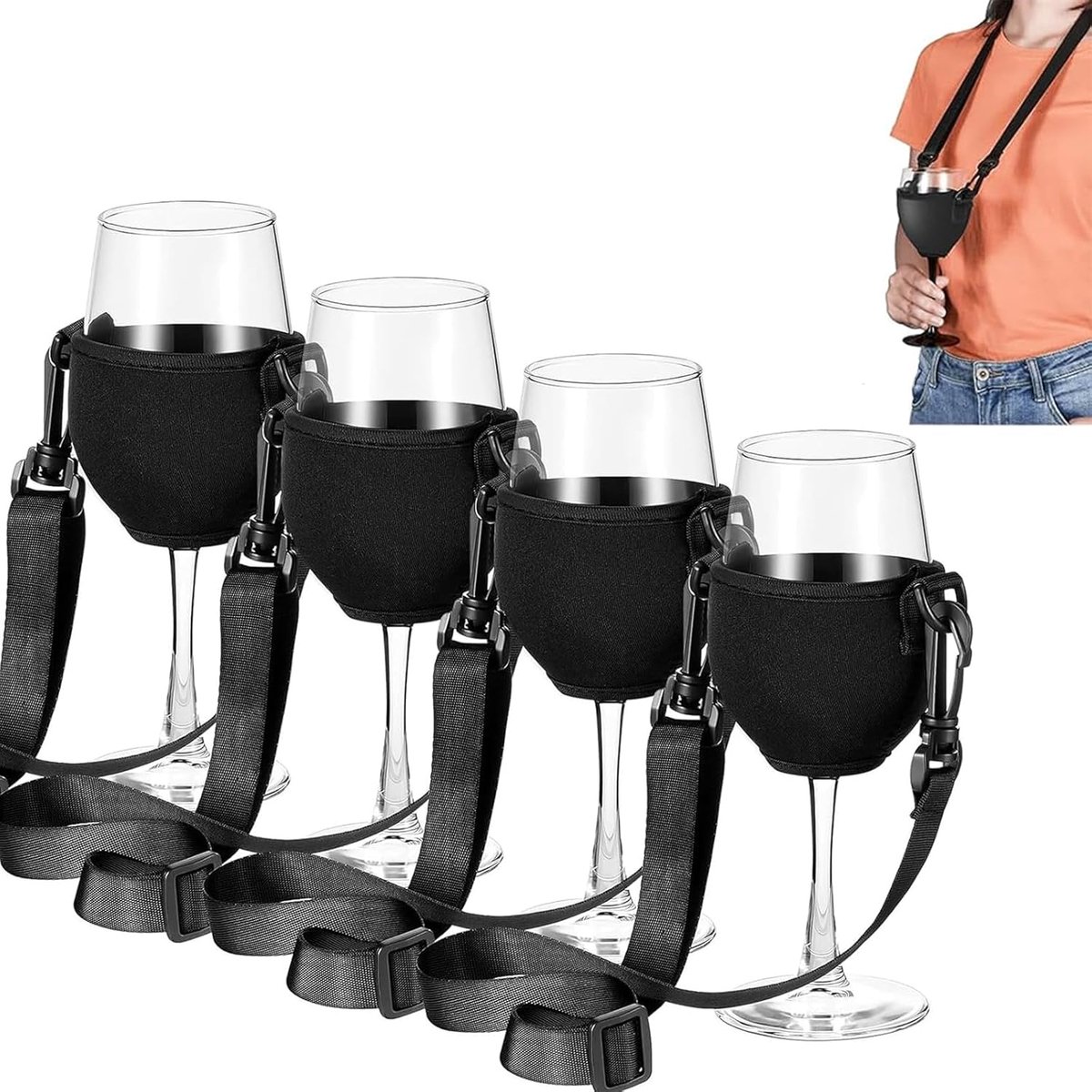 SnelShoppen - 4 Stuks Neopreen Wine Glass Holders, Draagbare Wijn Glasdragers voor Feest, Picknick, Trouwerij - Perfect Cadeau voor Wijnliefhebbers
