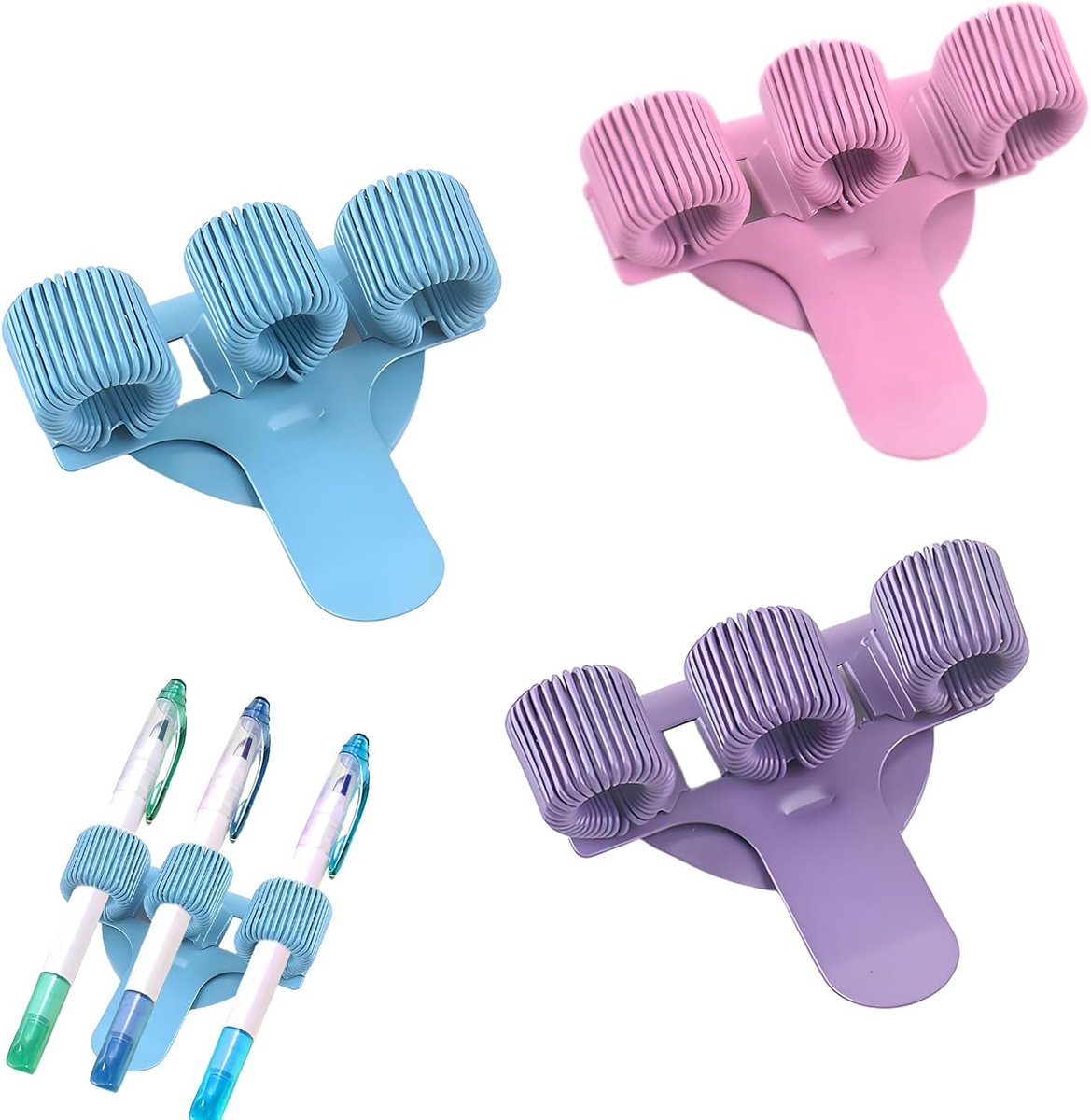 SnelShoppen - 3 Stuks Penhouders voor Verpleegkundigen, Penhouder voor Notitieboek, Driegaatjes Penhouder, Hoogwaardige RVS, Blauw, Roze, Paarse Penac