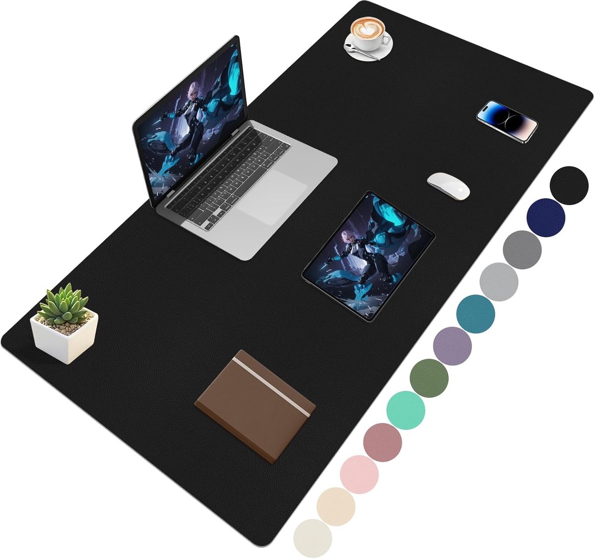 SnelShoppen - XXL Desk Mat Leer 120x60 cm - Waterdichte en Antislip PU Desk Mat voor Kantoor, Thuis en Laptop - Zwart Suède Ondergrond