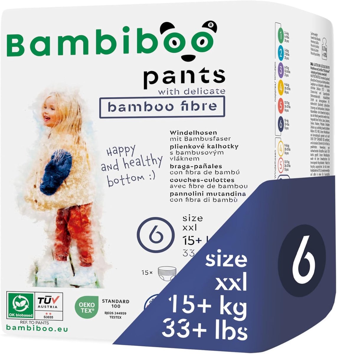 SnelShoppen - Wegwerpluiers maat 6 (XXL) - 15 stuks - Huidvriendelijke baby luiers met fijne bamboevezels - Perfect voor gevoelige babyhuid - Luiers v