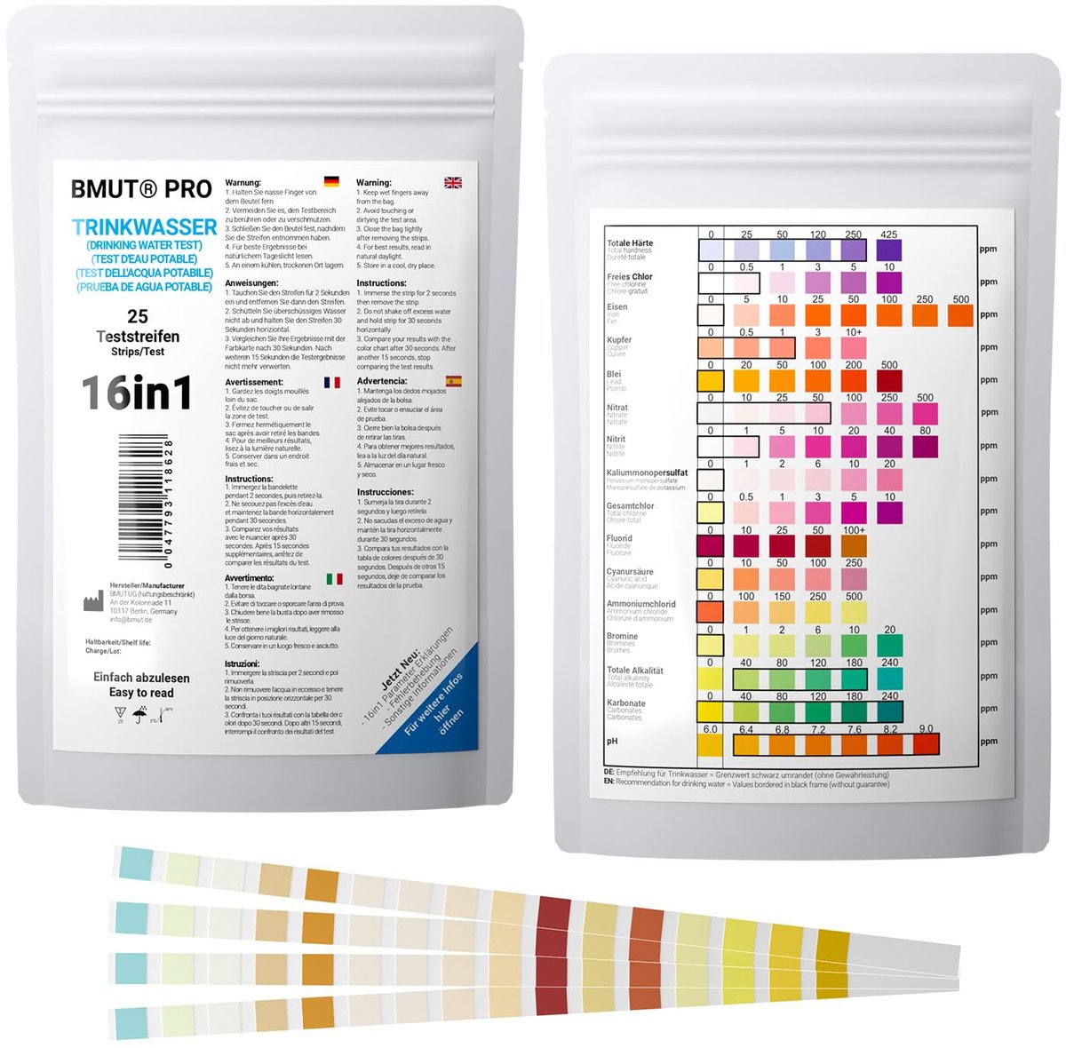 SnelShoppen - 16-in-1 Drinkwater Teststrips - 25 Stuks voor Tapwater Kwaliteitsanalyse - Hardheid, Koper, Lood, Nitraat, Chloor - Voor Thuis, Zwembad