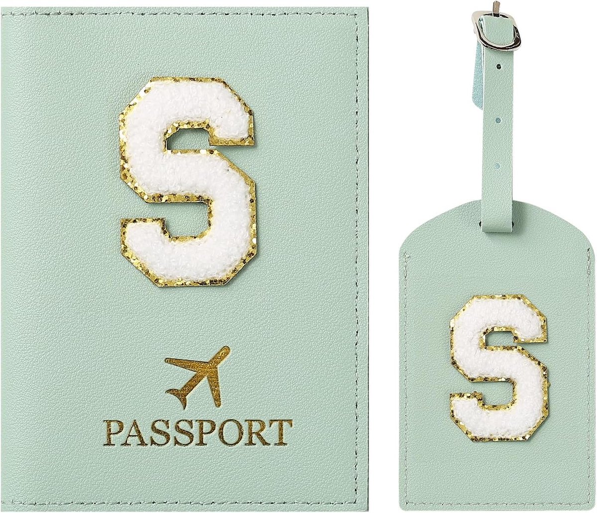SnelShoppen - Groene Paspoort Houder en Label Set voor Koffer, PU Leer, Reistassen Accessoires, Persoonlijke Reisdocumenten Organizer, Gift voor Vrouw