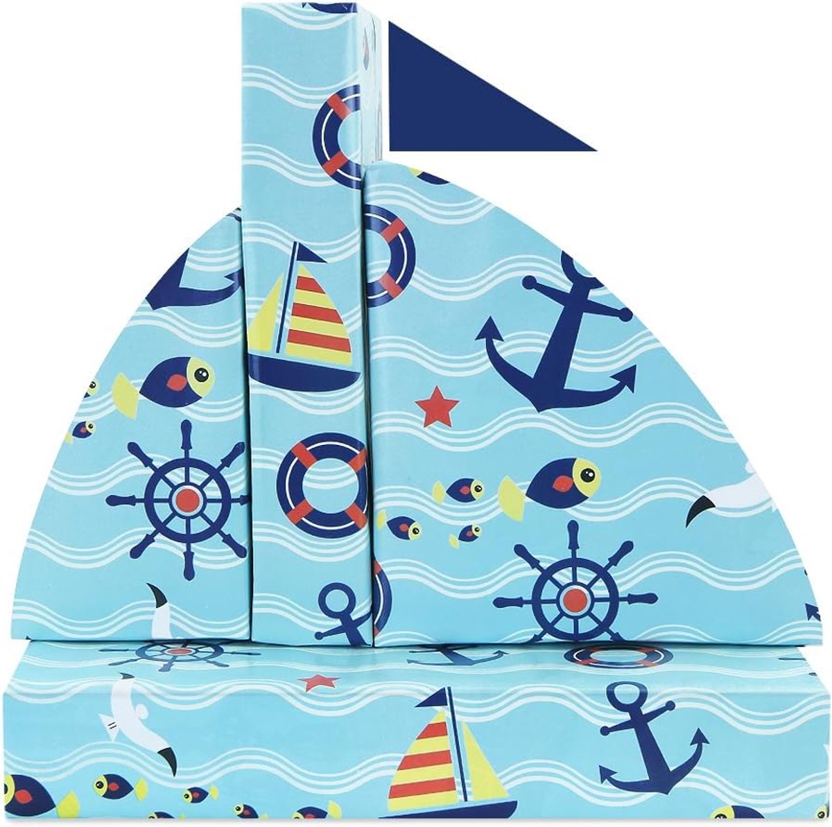 SnelShoppen - Nautical Cadeaupapier voor Jongens en Meisjes - Oceaan Thema Lichtblauw - 4 Vellen van 50x70 cm met Zeilboot, Anker en Reddingsboei - Pe