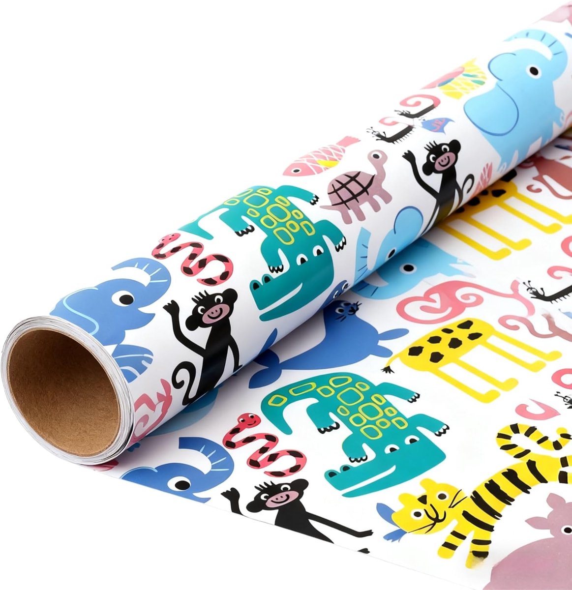 SnelShoppen - Inpakpapier Rol Cartoondieren 43 cm x 10 m - Kleurrijk Diercadeaupapier voor Babyshowers en Verjaardagen - Perfect voor Kinderen
