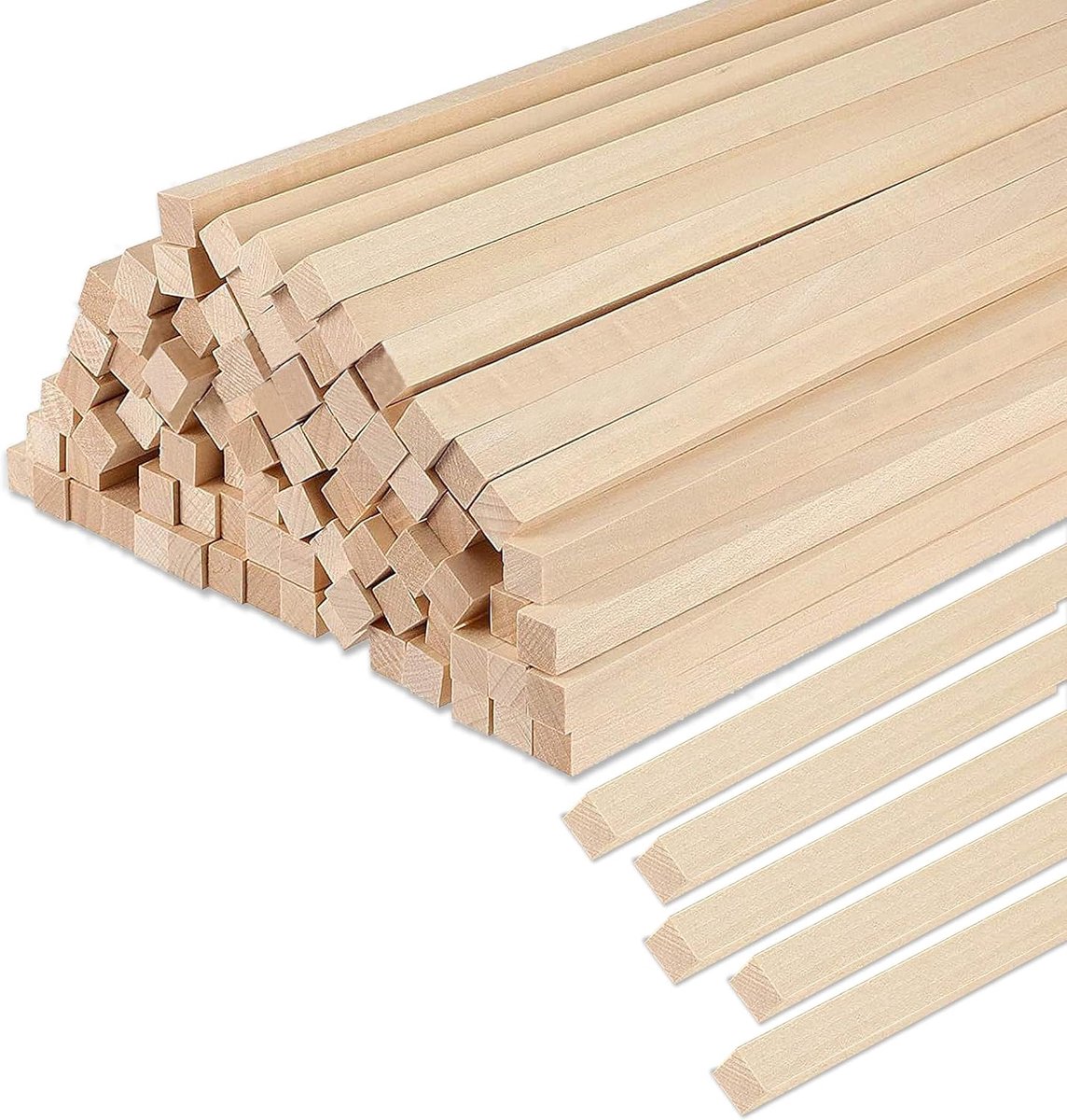 SnelShoppen - 100 Houten Sticks voor Creatief Knutselen, 305 x 4mm Vierkante Houten Staven voor Modelbouw, DIY Houtbewerking, Ideaal voor Kinderen en