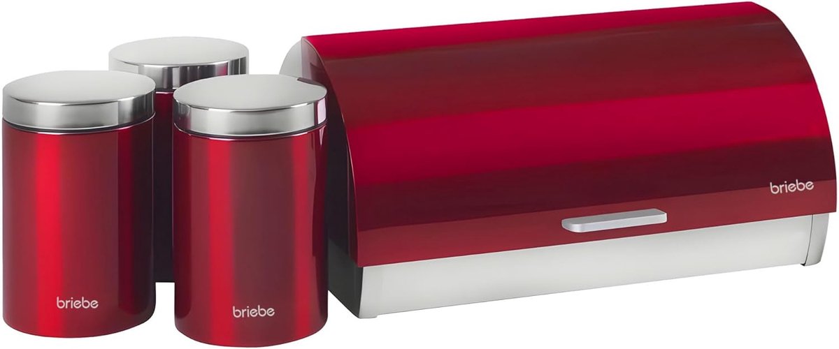SnelShoppen - Brooddoos Set Rood RVS met 3 Opbergdozen - Modern Design - Ideaal voor Brood, Croissants en Gebak - Met Schuifdeksel voor Keuken