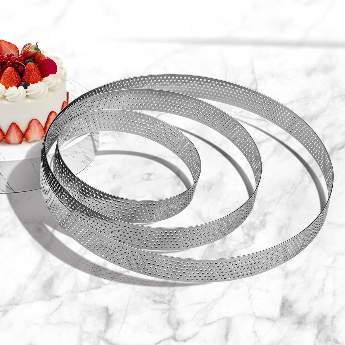 SnelShoppen - 3-delige perforated baking circle set Ø 10/15/20 cm, cakevorm, taartcirkel, 430 roestvrij staal, ideaal voor taarten, pizza, muffins, ba