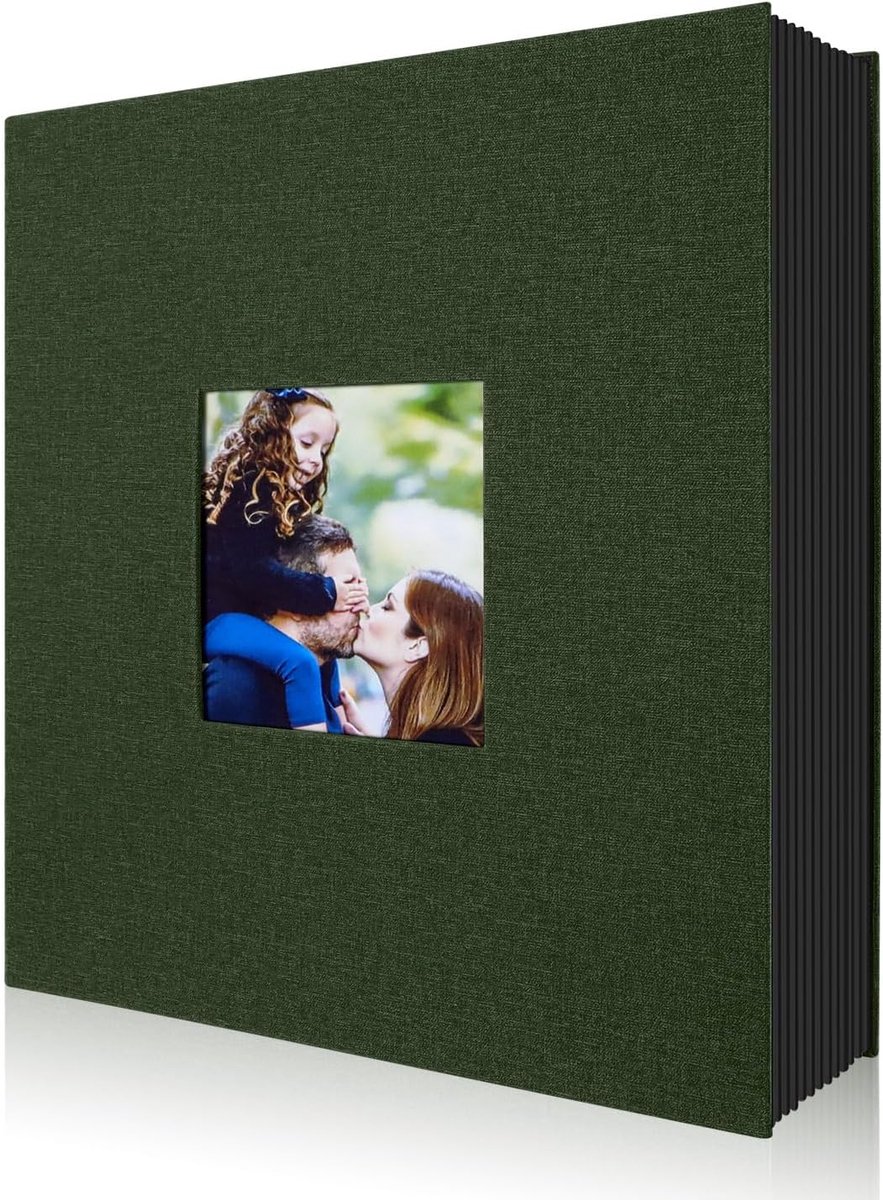 SnelShoppen - Photo album 10x15 cm met 400 vakken, linnen, groen, voor 50 bladen/100 pagina's, verticale indeling, stof- en zuurvrij, perfect voor fee