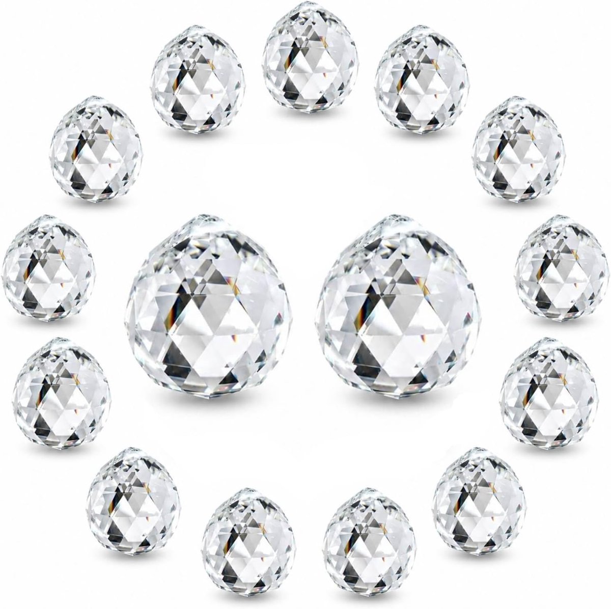 SnelShoppen - Kristallen zonnevangers set van 15 stuks, 30 mm, glazen regenboog hangers voor raamdecoratie, prisma decoratie voor tuin, balkon en fees