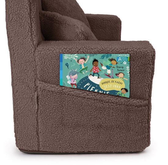 Flumi opvouwbare mini kindersofa van teddy stof - zachte kinderbank met uitklapfunctie en afneembare hoes, bruin van Merkloos — afbeelding 2