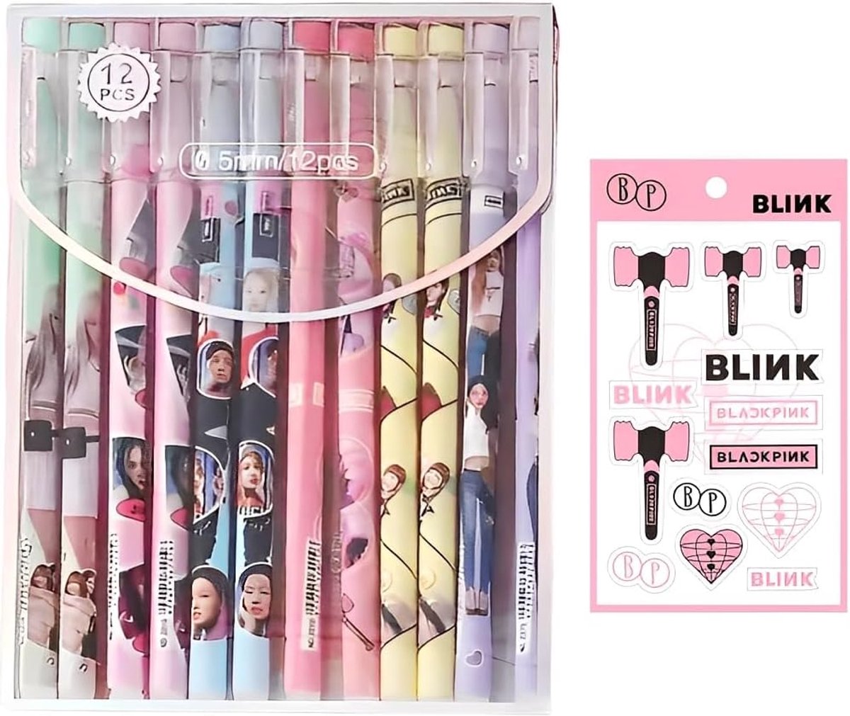 SnelShoppen - Gelpen Set Kawaii Dieren met Stickers - 12 Stuks - Leuke Cartoon Ballpoint Pen - Perfect voor Fans en Stationery Lovers - 0.5mm Zwarte I